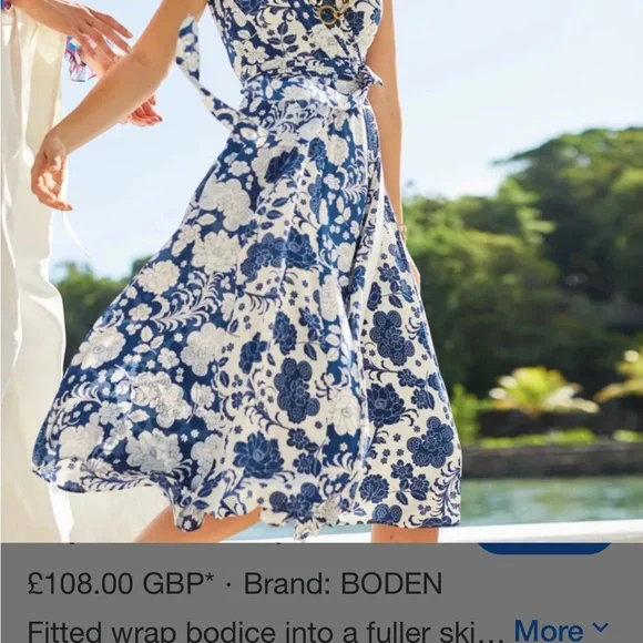 Boden Dress NWT Allyson silk wrap dress US 8 blue white floral print - Picture 9 of 9
